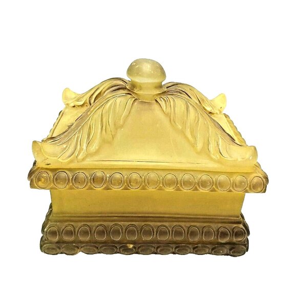 Elegant Ornate Glasslike Decorative Trinket Box Translucent Golden 7 x 5 x 6 in - Picture 1 of 8
